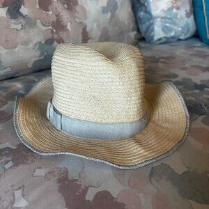 GAP Women's Hat Panama "Straw" Fedora w/ Silver Metallic Trim S/M